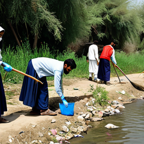Home 14 Community River Cleanup**
"A group of diverse volunteers working together to clean up a riverbank in a rural Pakistani village, fully clothed, appropriate attire, safe for work, perfect anatomy, natural proportions, removing trash and debris, clear sunny day, community spirit, showing the importance of local involvement, professional photography, high quality, modest clothing, family-friendly."
**
