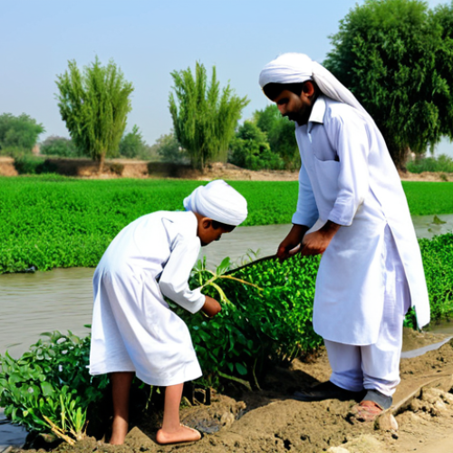 Home 7 **
A group of Pakistani children, fully clothed in Shalwar Kameez, planting saplings along a riverbank in Punjab, Pakistan. The scene shows lush green fields in the background and clear blue skies. Focus on the act of planting with smiles on their faces, appropriate content, safe for work, professional photography, perfect anatomy, natural proportions, well-formed hands, proper finger count, family-friendly, modest clothing.
**
