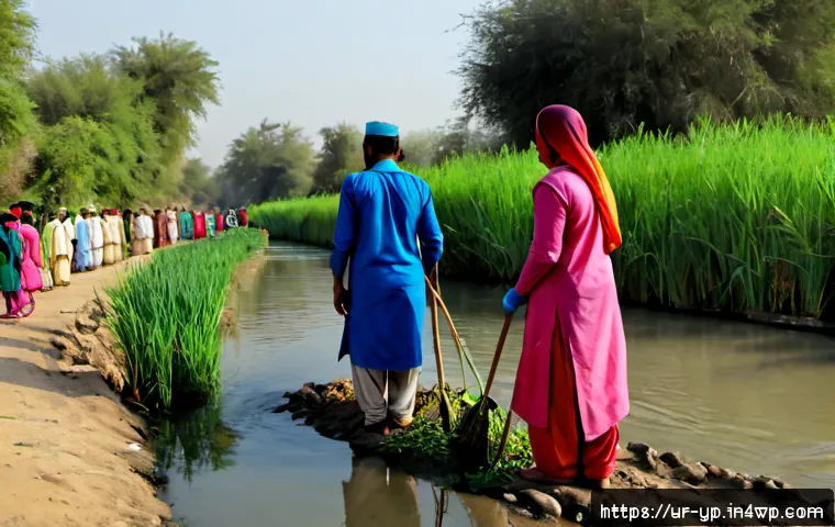 Home 11 하천 생태계 복원 참여를 위한 지역 축제 활용 전략 - Photorealistic community river restoration festival in Pakistan, multigenerational Urdu-speaking fam...