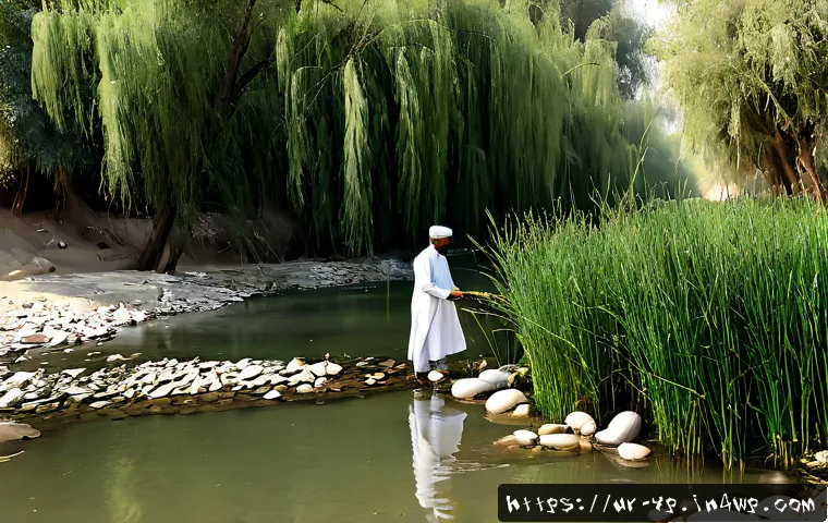 하천 생태계 복원에 필요한 기초 지식 - Photorealistic river ecosystem restoration scene in Pakistan, a clear shallow stream flowing through...