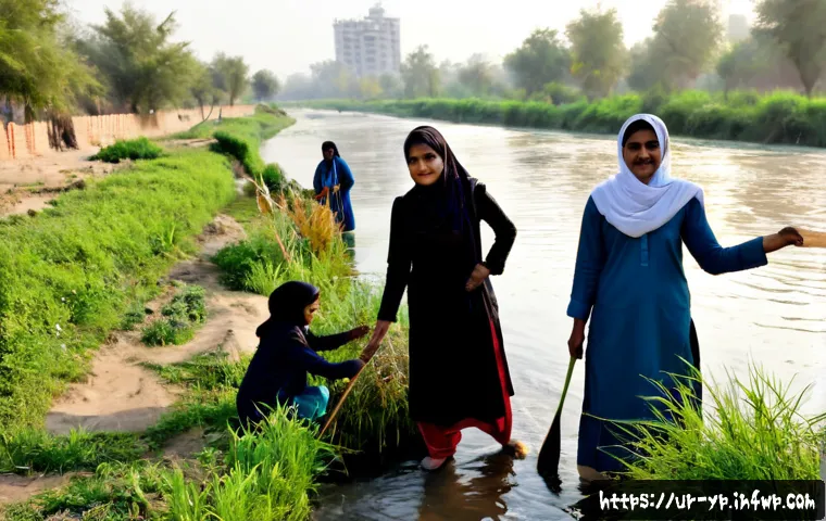 Home 17 하천 생태계 복원 프로젝트의 취지 및 목표 공유 - Photorealistic community river restoration project in Pakistan, diverse Urdu-speaking volunteers inc...
